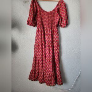 LEA Red Floral Bohemian Tiered Dress